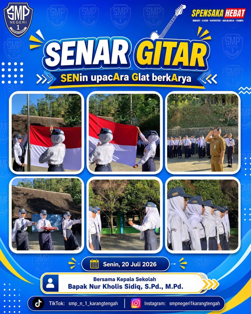 Bangun Kedisiplinan dan Karakter, SMP Negeri 1 Karangtengah Kembali Gelar Kegiatan SENARGITAR senin upacara giat berkaryasenin, 20 juli 2026kegiatan senargitar kembali dilaksanakan di smp ne (1)